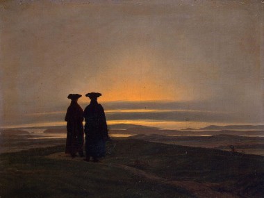 Paysage du soir avec deux hommes